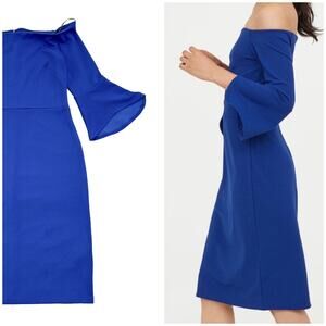 H&M Off Shoulder Bell Sleeve Sheath Dress Size M Royal Blue Wedding Guest Bright